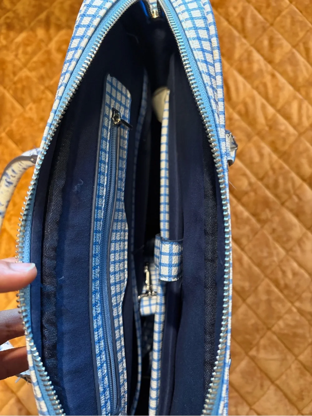 Parfois Light Blue Floral Laptop bag with Gingham Trim